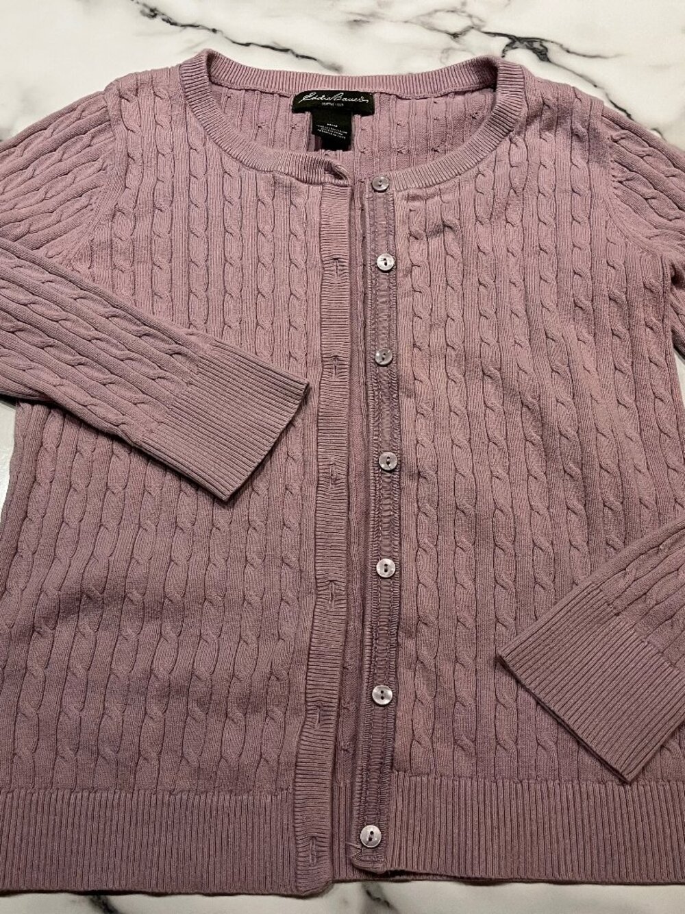 Eddie Bauer Lavender Cotton Cable Knit Cardigan Sweater Size M